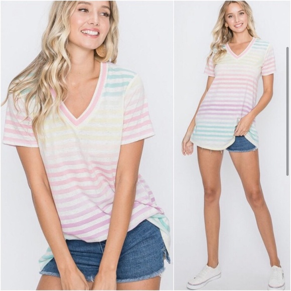LLK Tops - Women’s Casual comfortable colorful striped T-shirt short sleeves